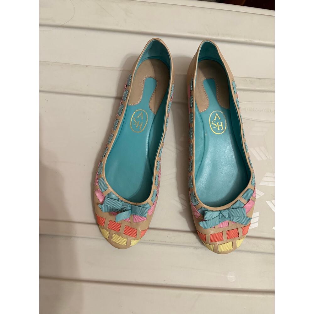 ASH Paris Ribbon Ballet Flats Leather Sole Designer Shoes EU 39 US 8.5